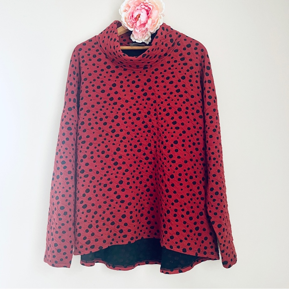 Chalet Et Ceci Textured Polka Dot Cowl Neck Tunic Brick Red XL